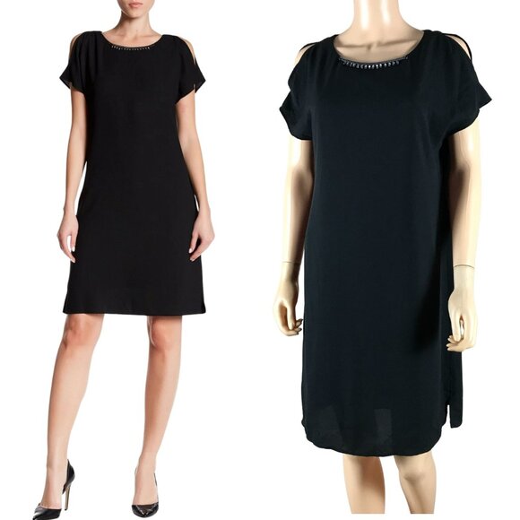 NINE WEST Cold-Shoulder Black Shift Dress NEW 4 - Picture 1 of 10